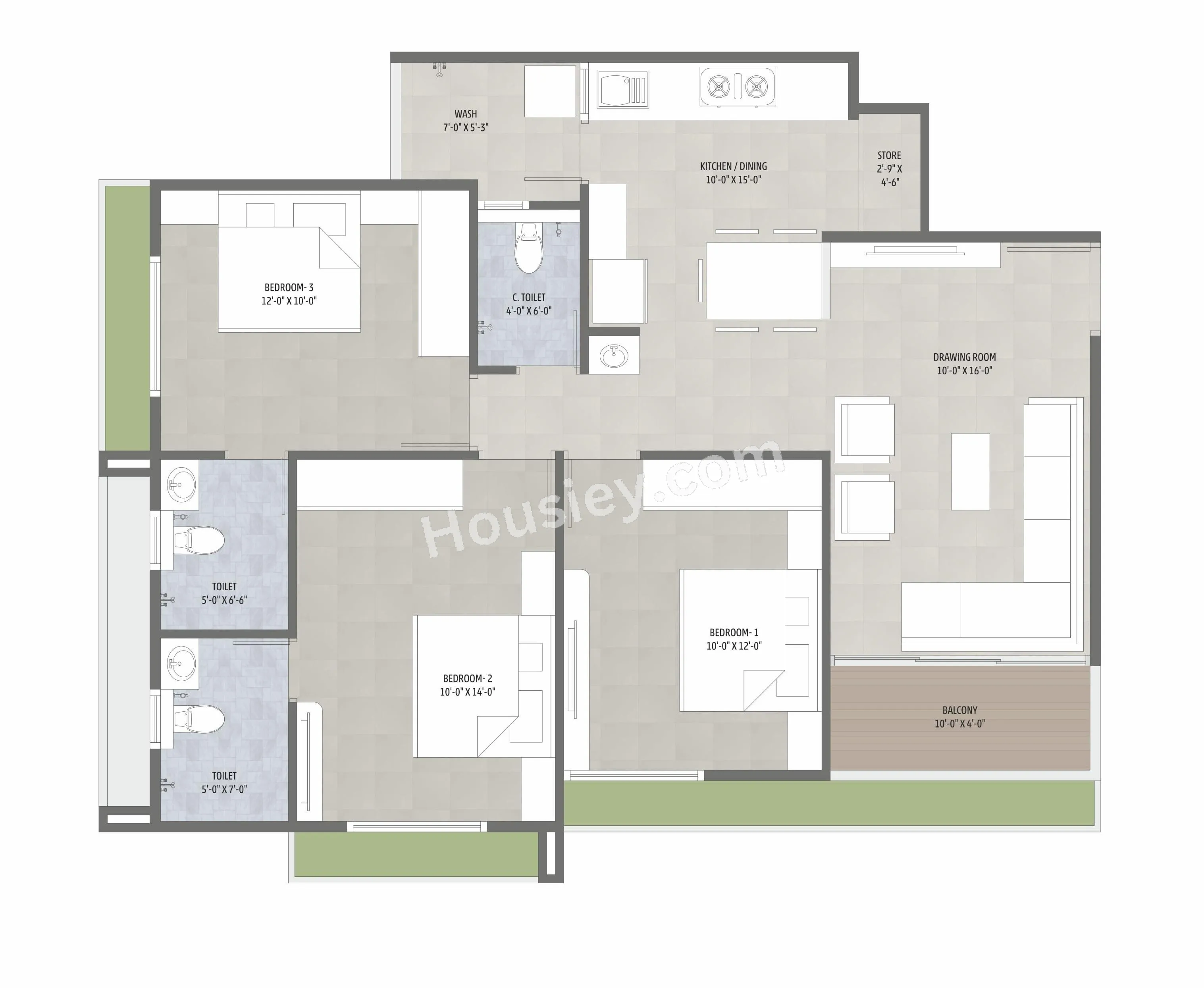 Elenza Gradient Unit plan - 948 sq.ft.