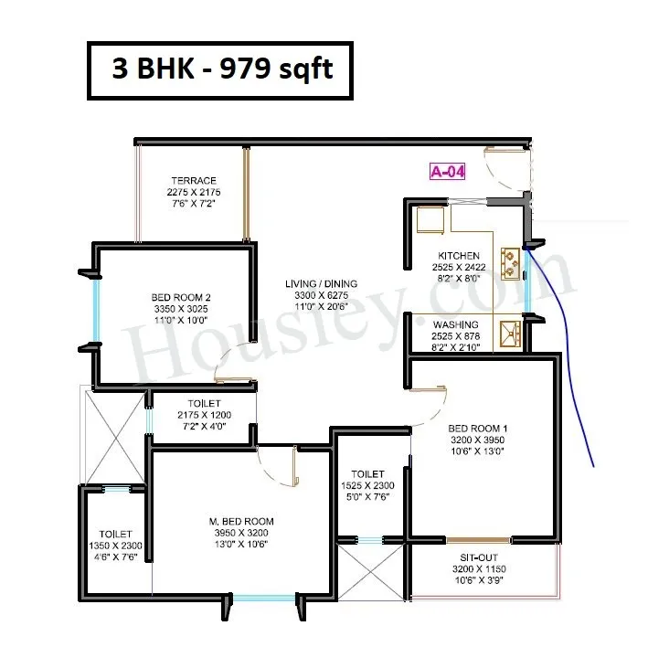 Karandikar Elina Lite Unit plan - 979 sq.ft.