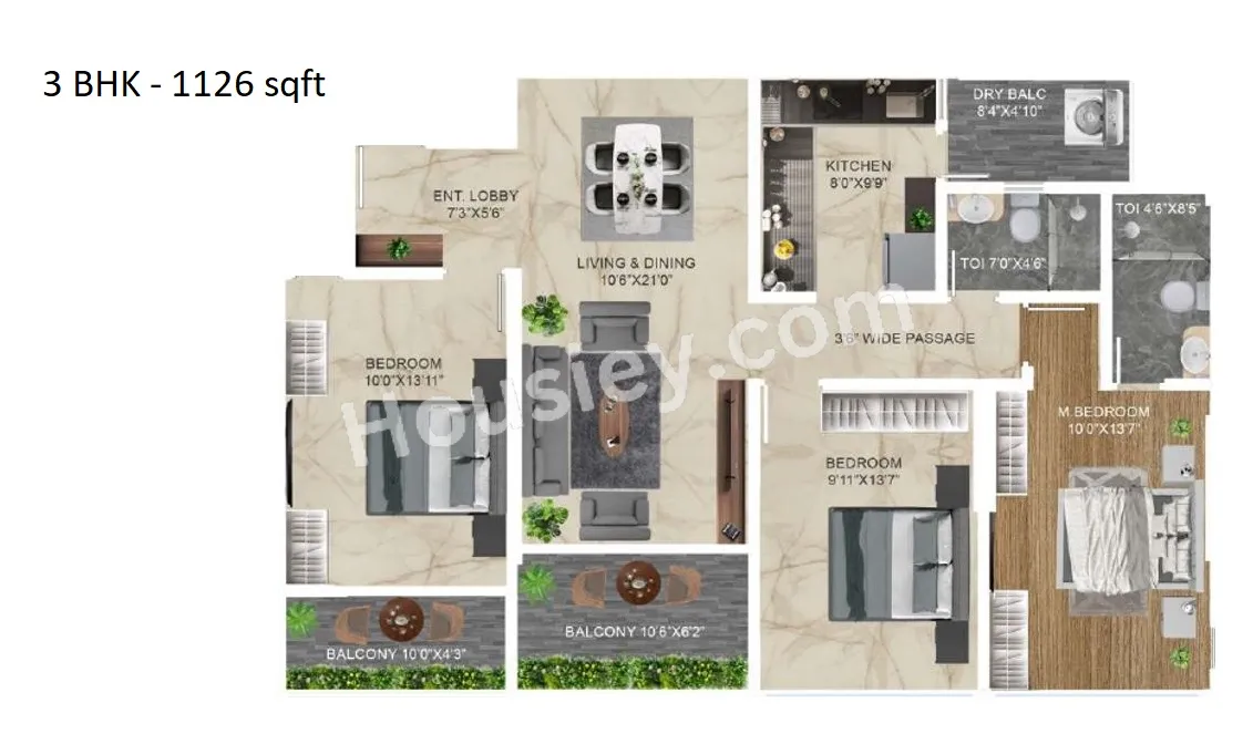 Ellanza Zenistry 2 0 Unit plan - 1126 sq.ft.