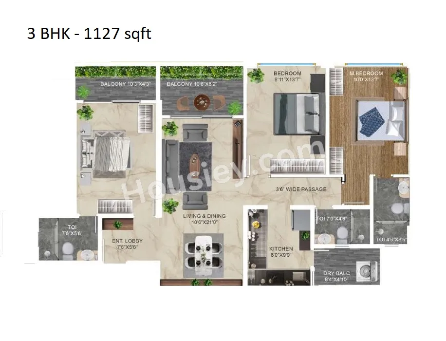 Ellanza Zenistry 2 0 Unit plan - 1127 sq.ft.