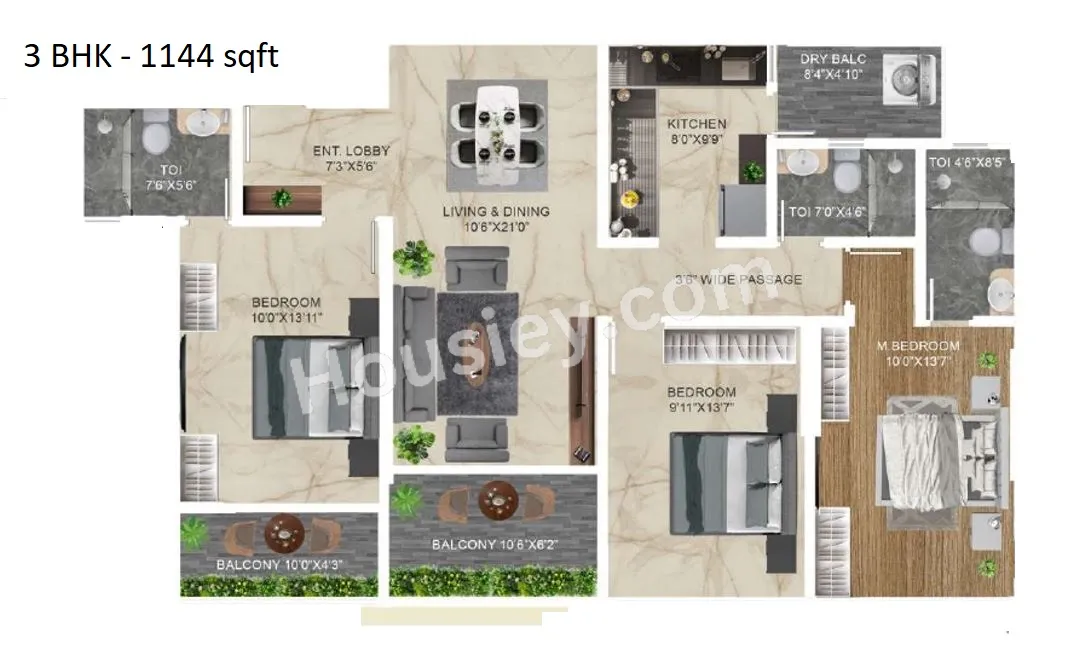 Ellanza Zenistry 2 0 Unit plan - 1144 sq.ft.