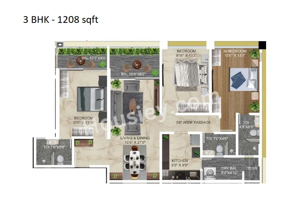 Ellanza Zenistry 2 0 Unit plan - 1208 sq.ft.