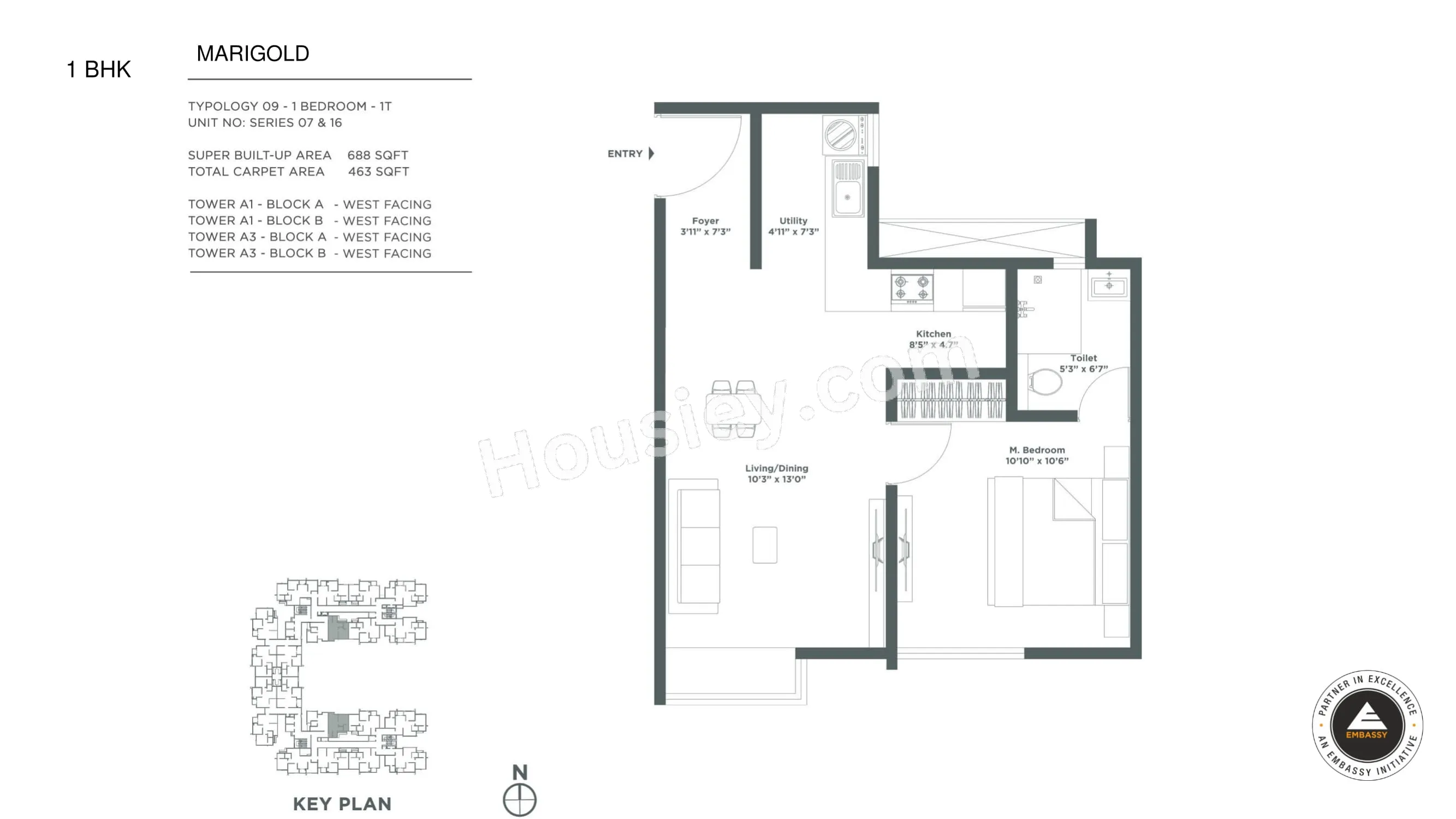 Embassy Verde Unit plan - 463 sq.ft.