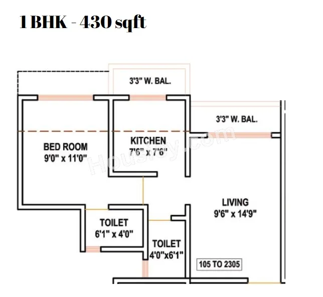 Empire Residency Unit plan - 430 sq.ft.
