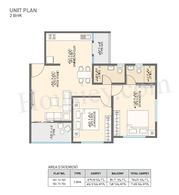 Diya Estrella 45 Unit plan - 764 sq.ft.