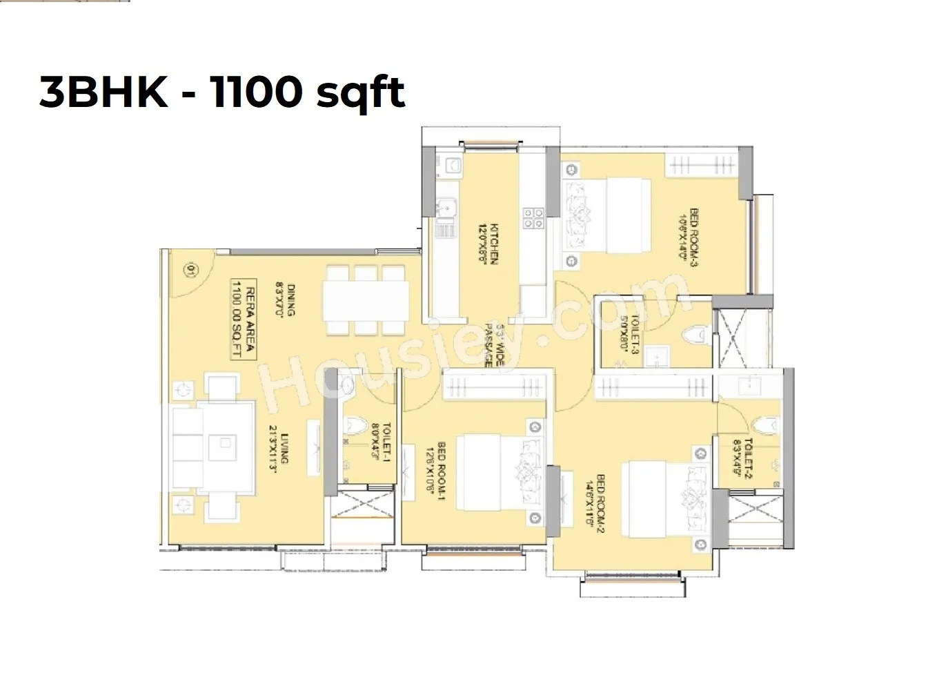 Fortune Makhdoom Unit plan - 1100 sq.ft.