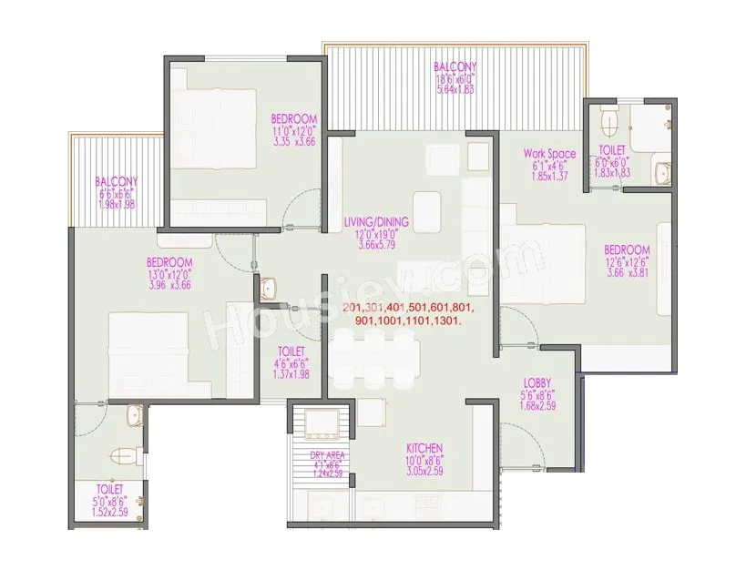 Futuristic The Miracle Unit plan - 1196 sq.ft.