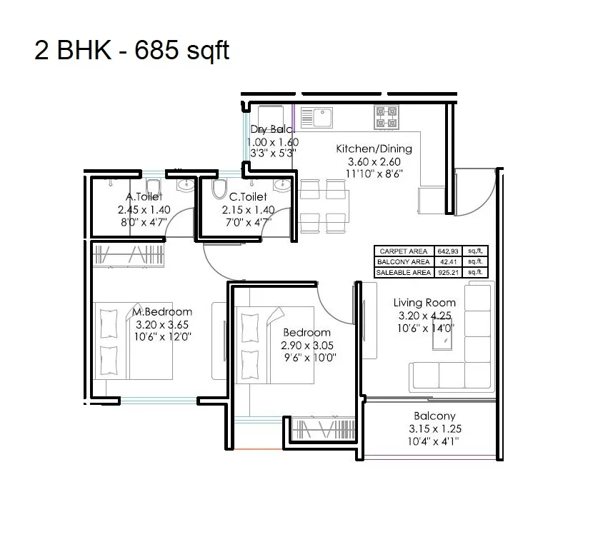GD Square 18 Magnitude Unit plan - 685 sq.ft.