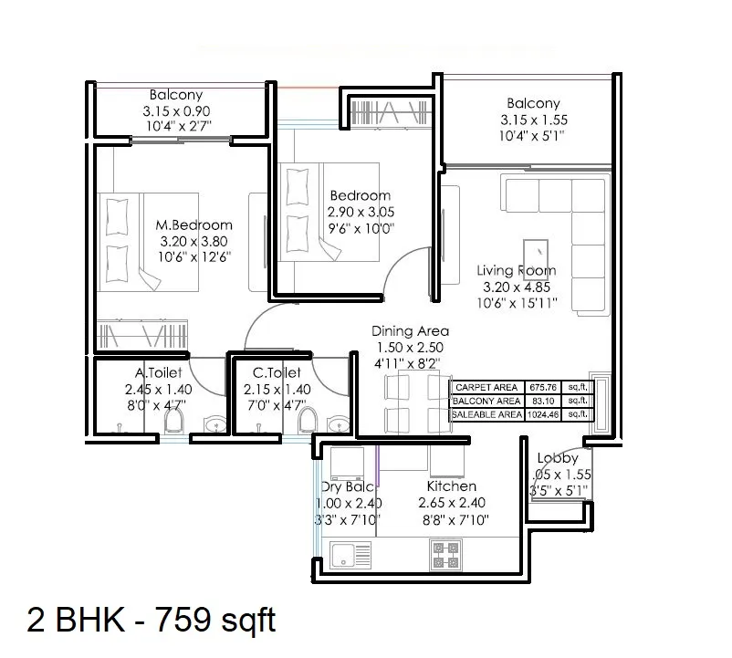 GD Square 18 Magnitude Unit plan - 759 sq.ft.