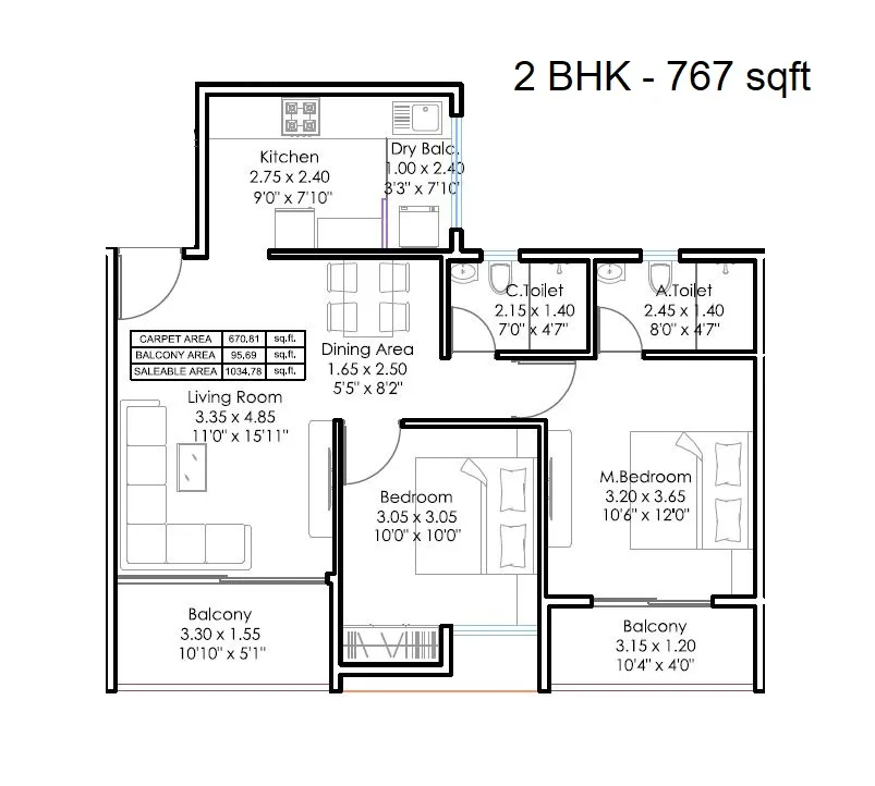 GD Square 18 Magnitude Unit plan - 767 sq.ft.