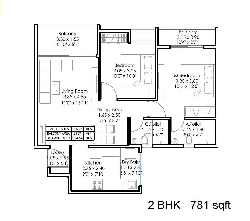 GD Square 18 Magnitude Unit plan - 781 sq.ft.