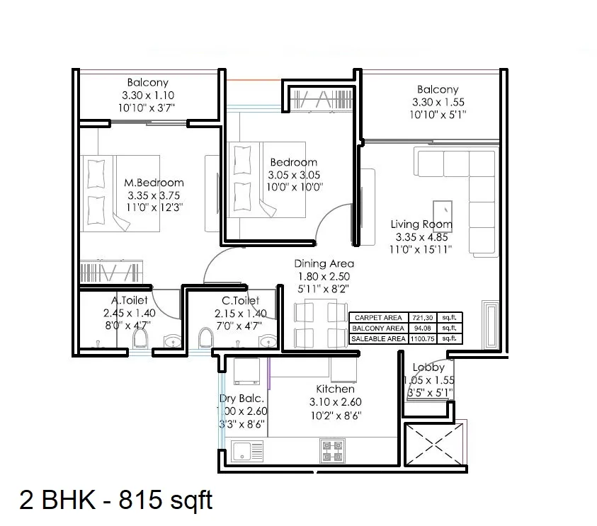GD Square 18 Magnitude Unit plan - 815 sq.ft.
