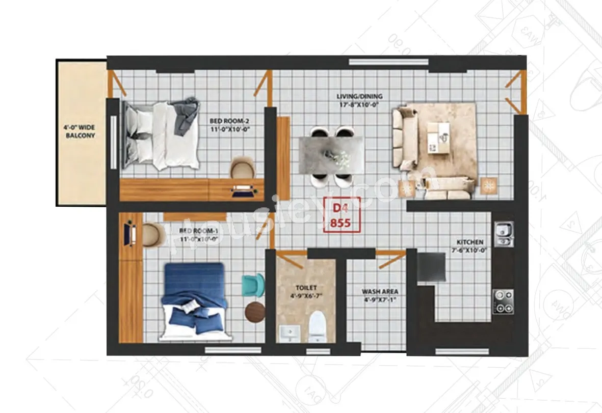 GMC Aero Square Unit plan - 632 sq.ft.