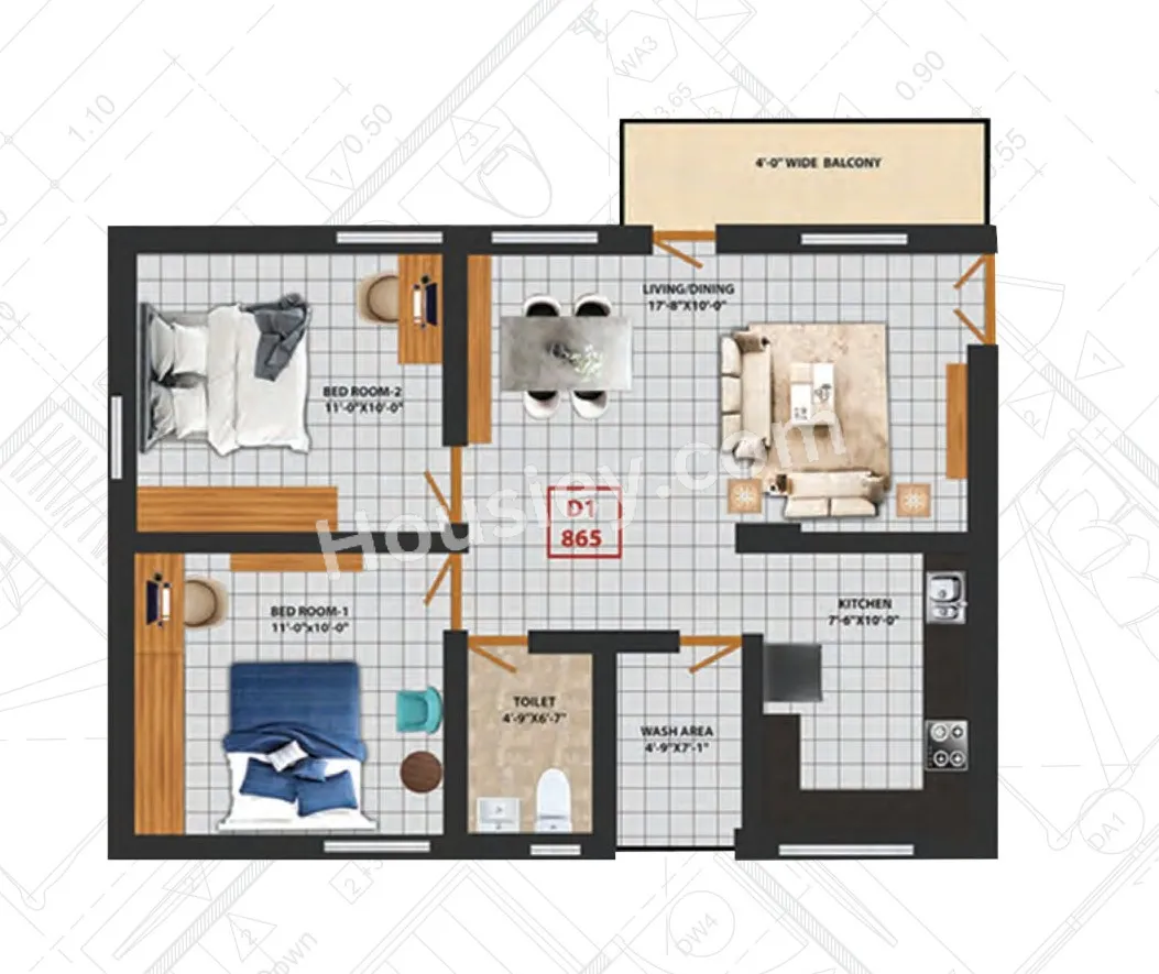 GMC Aero Square Unit plan - 636 sq.ft.