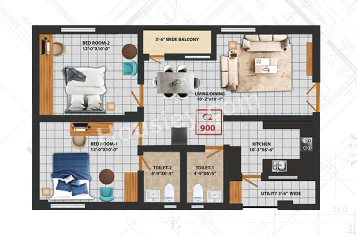 GMC Aero Square Unit plan - 666 sq.ft.