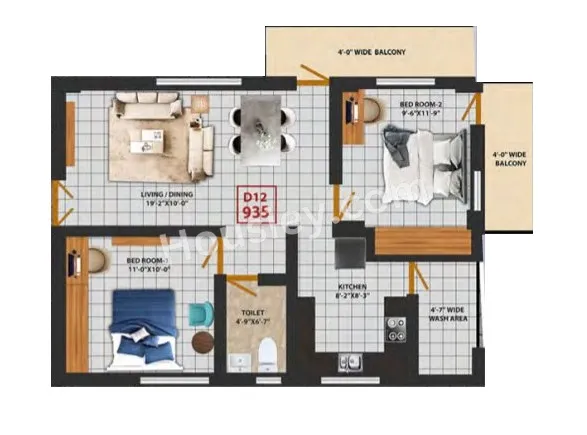 GMC Aero Square Unit plan - 691 sq.ft.