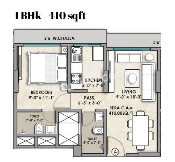 Gagan 138 Unit plan - 410 sq.ft.
