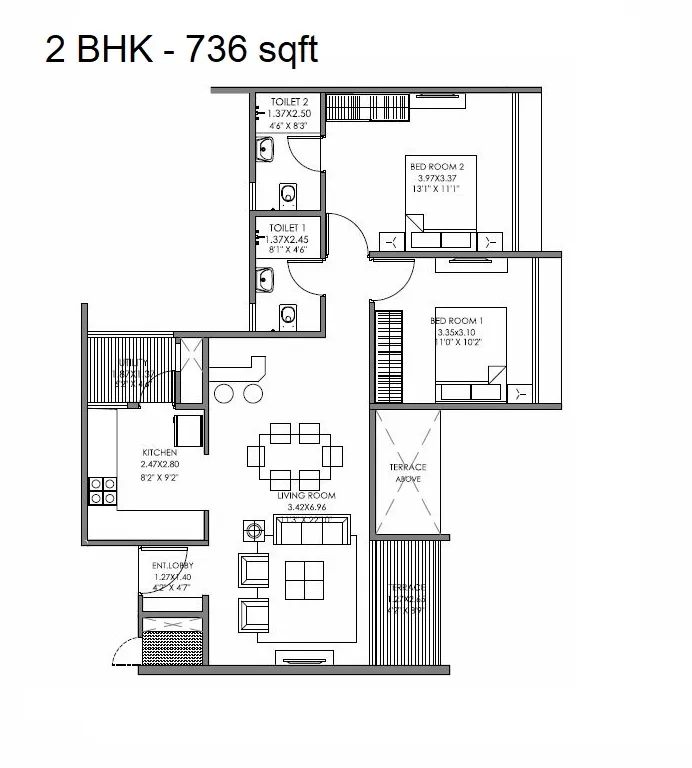 Unit plan - 736 sq.ft.