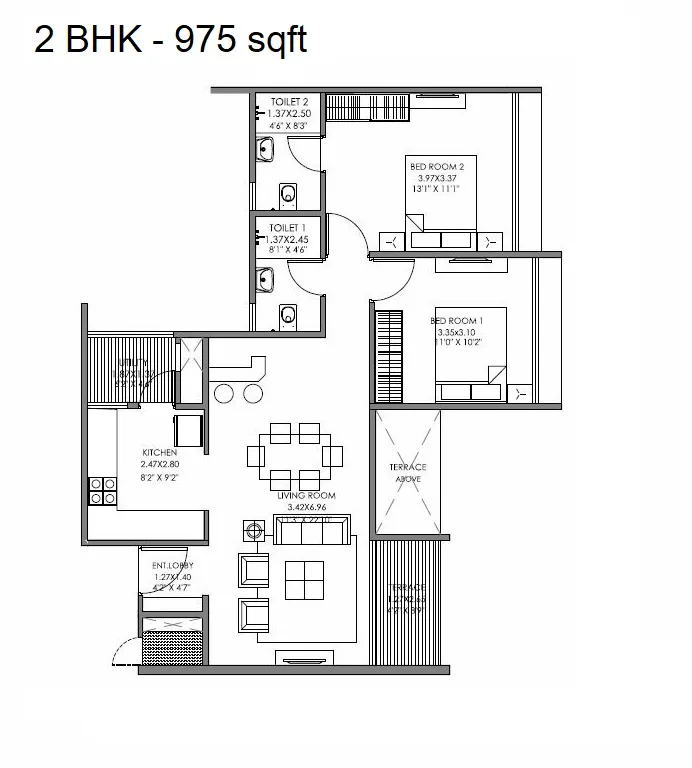 Gagan Ela Unit plan - 795 sq.ft.