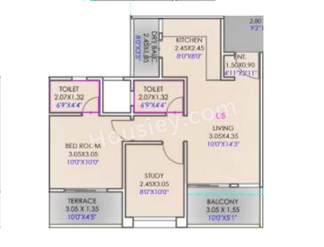 Ganga Amber Unit plan - 653 sq.ft.