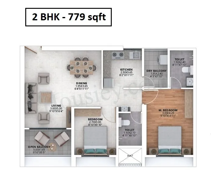 Ganga Asmi Unit plan - 779 sq.ft.