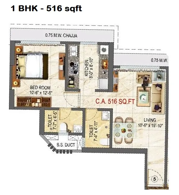 Unit plan - 516 sq.ft.