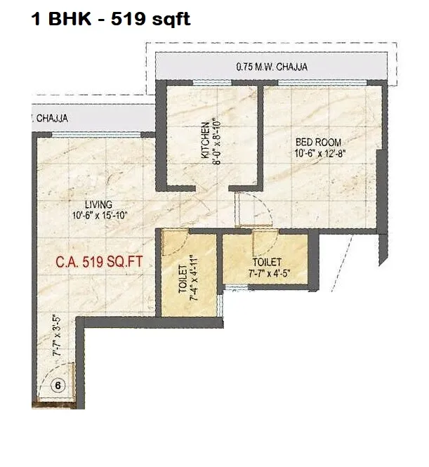 Gauri Grandeur Unit plan - 519 sq.ft.