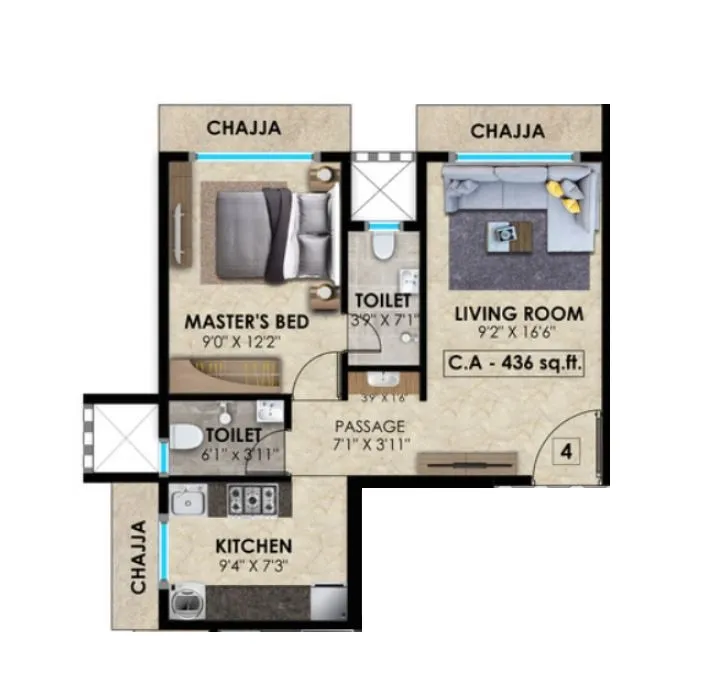Vasundhara Geetanjali Paradise Unit plan - 436 sq.ft.