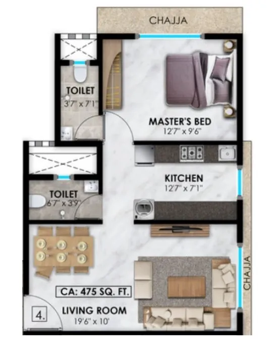 Vasundhara Geetanjali Paradise Unit plan - 475 sq.ft.