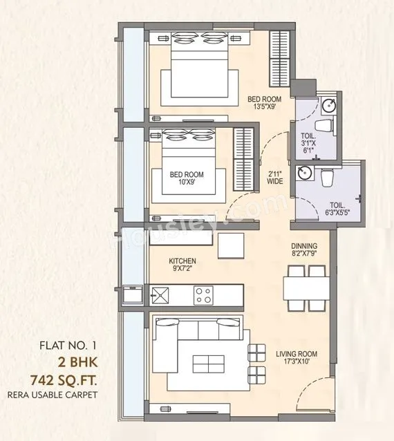 Ghanshyam Canary Unit plan - 742 sq.ft.