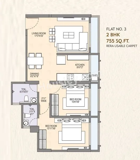 Ghanshyam Canary Unit plan - 755 sq.ft.
