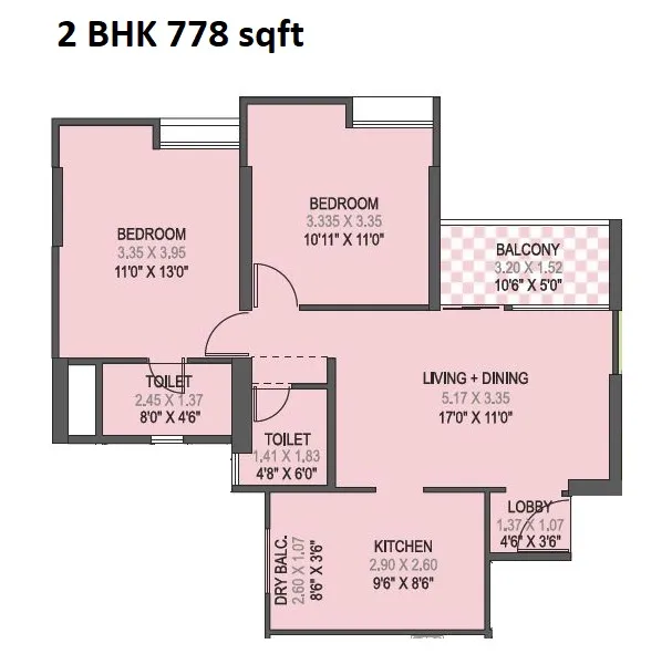 Gini Vivante Unit plan - 778 sq.ft.