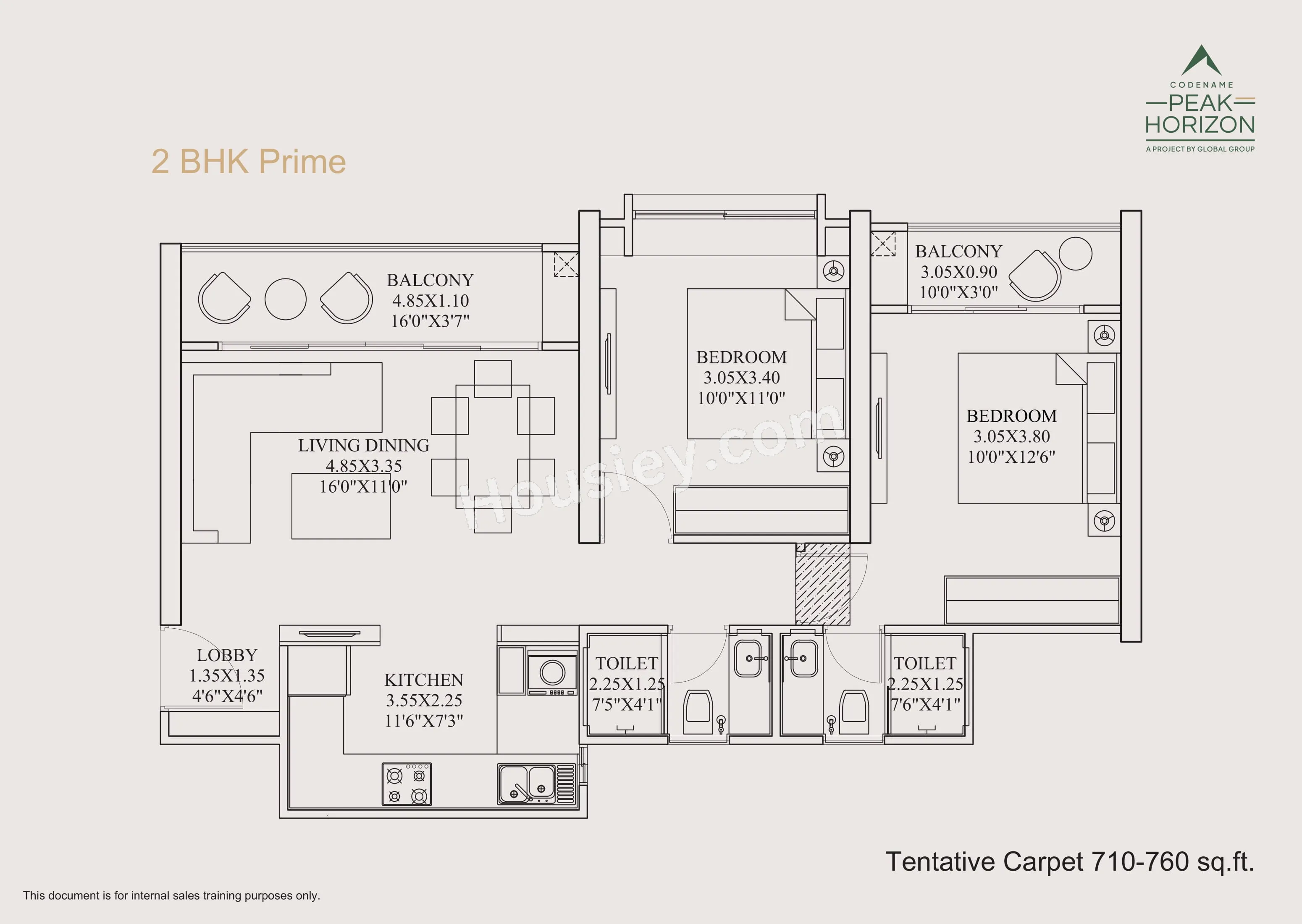 Global Peak Horizon Unit plan - 760 sq.ft.
