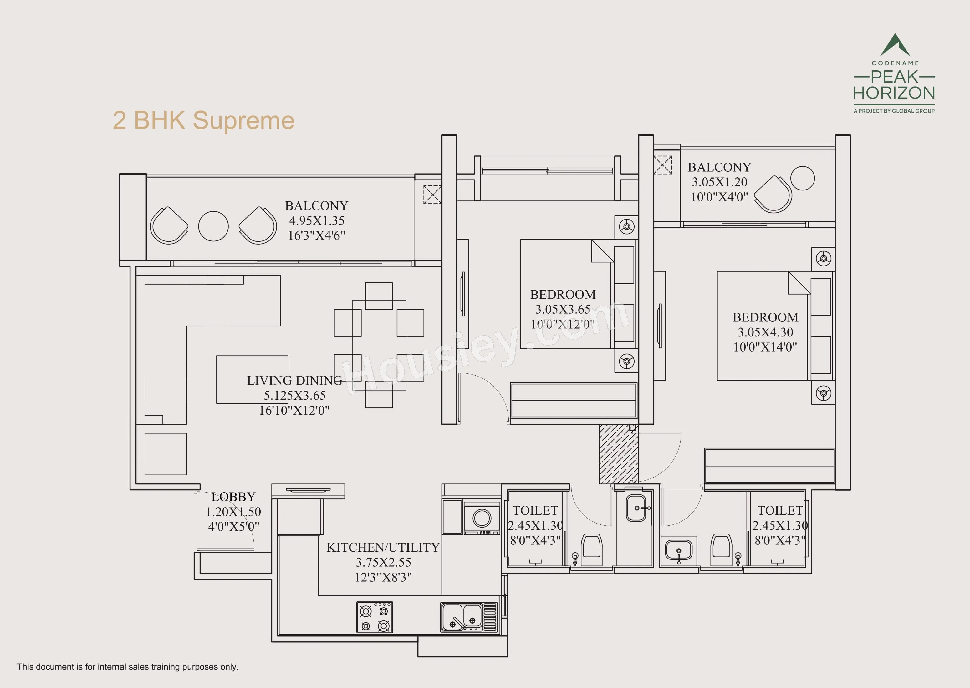 Global Peak Horizon Unit plan - 860 sq.ft.