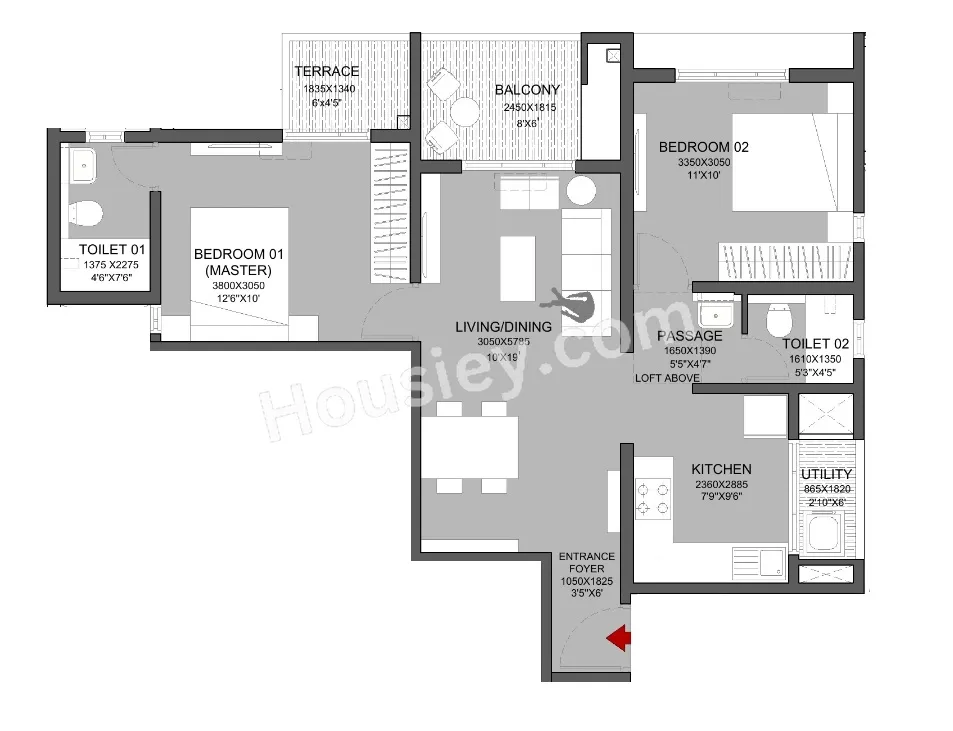 Godrej Hill Retreat Unit plan - 743 sq.ft.