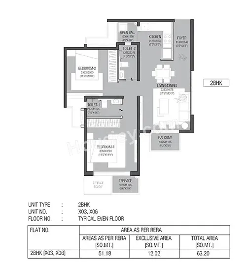 Godrej Hillside Unit plan - 680 sq.ft.