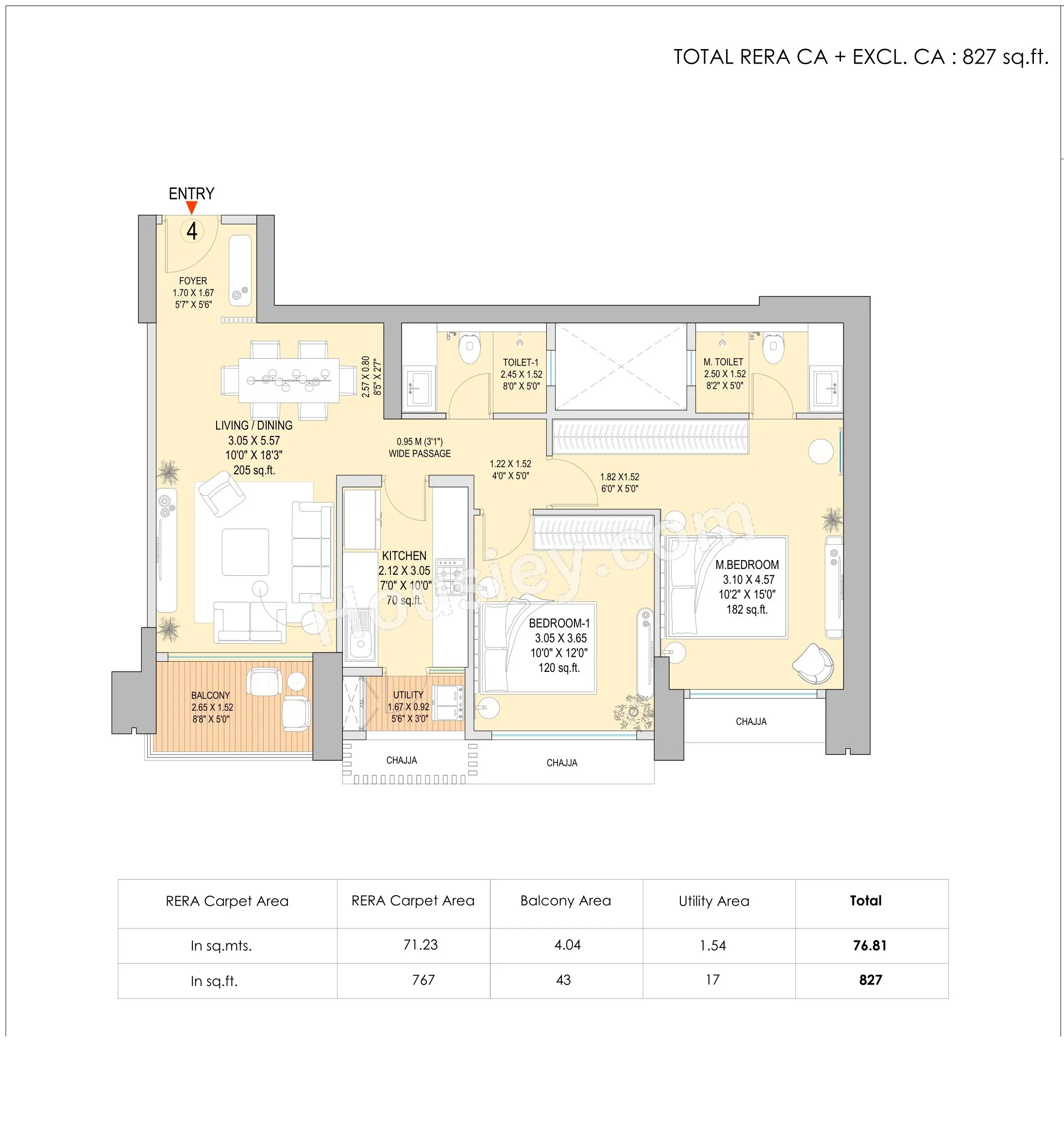 Godrej Horizon Unit plan - 828 sq.ft.