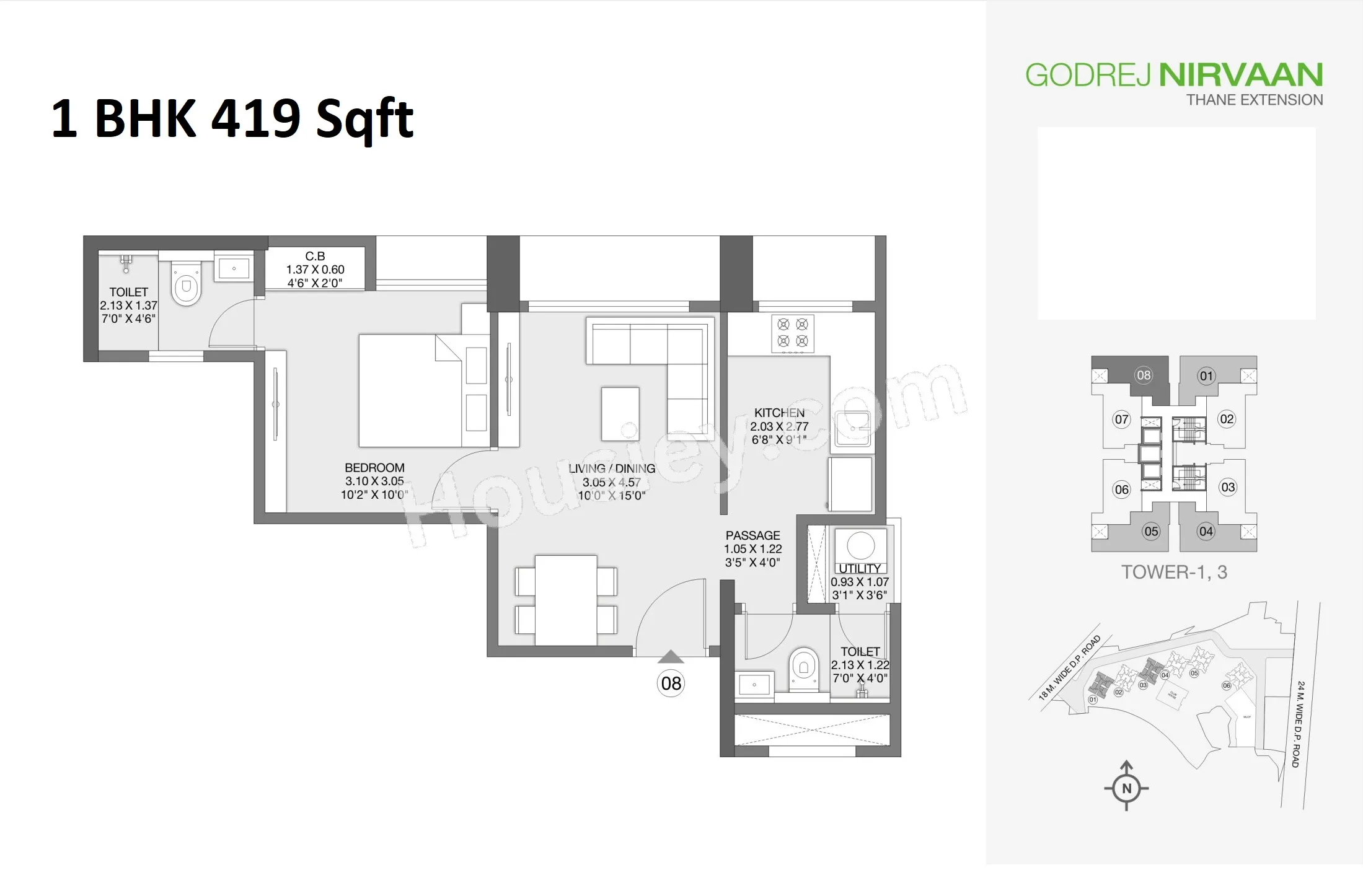 Godrej Nirvaan Unit plan - 419 sq.ft.