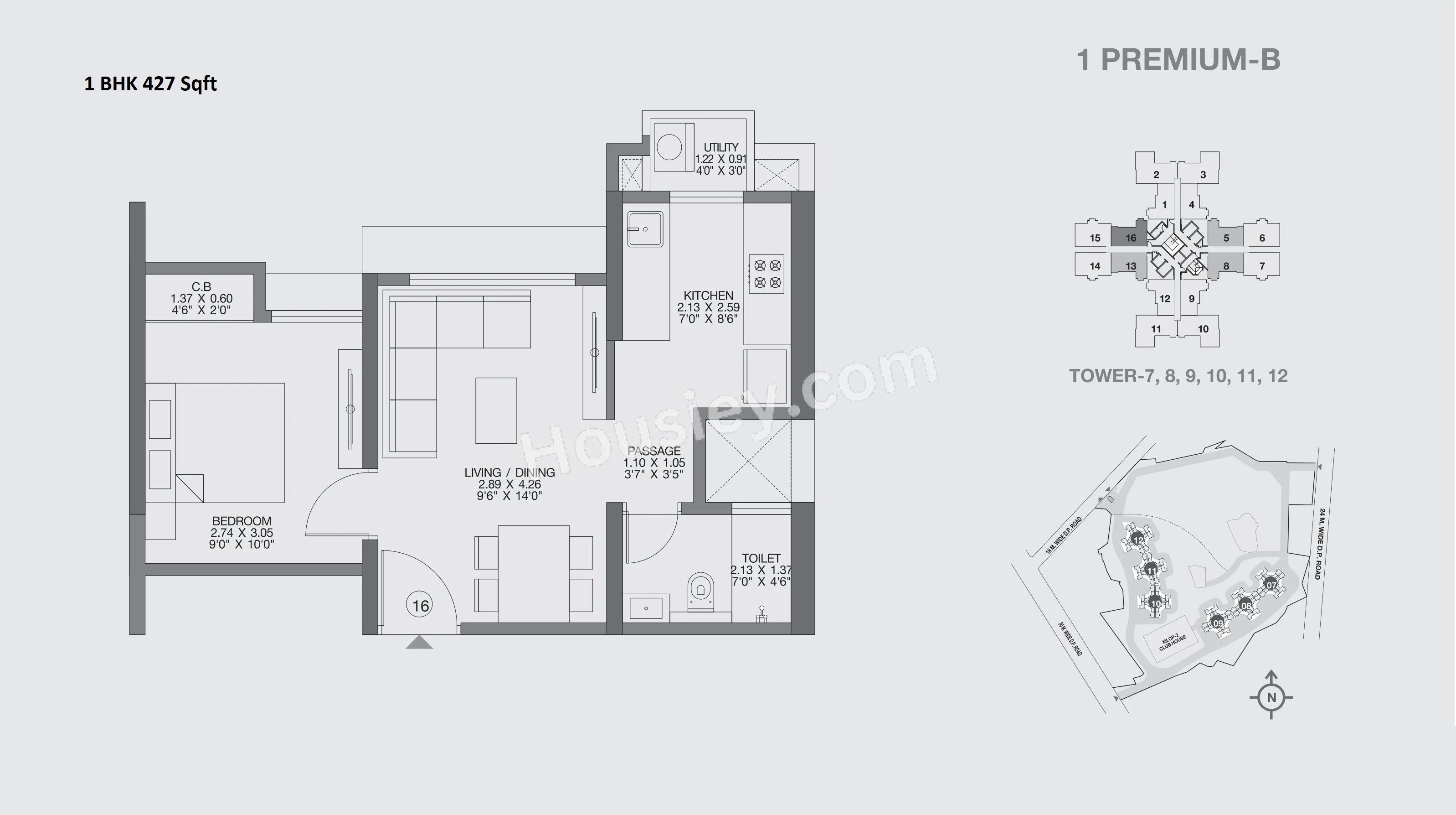 Godrej Upavan Unit plan - 427 sq.ft.