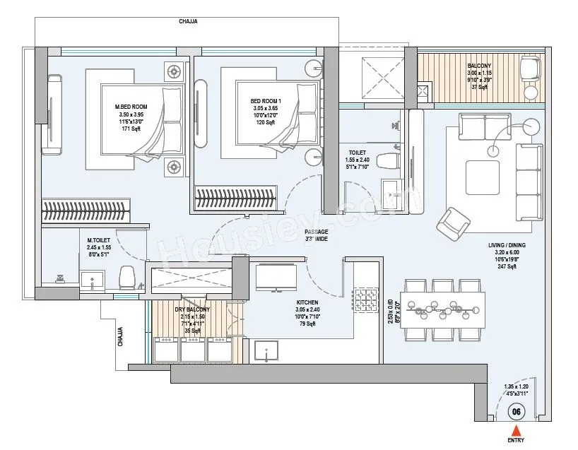 Godrej Vistas Unit plan - 851 sq.ft.