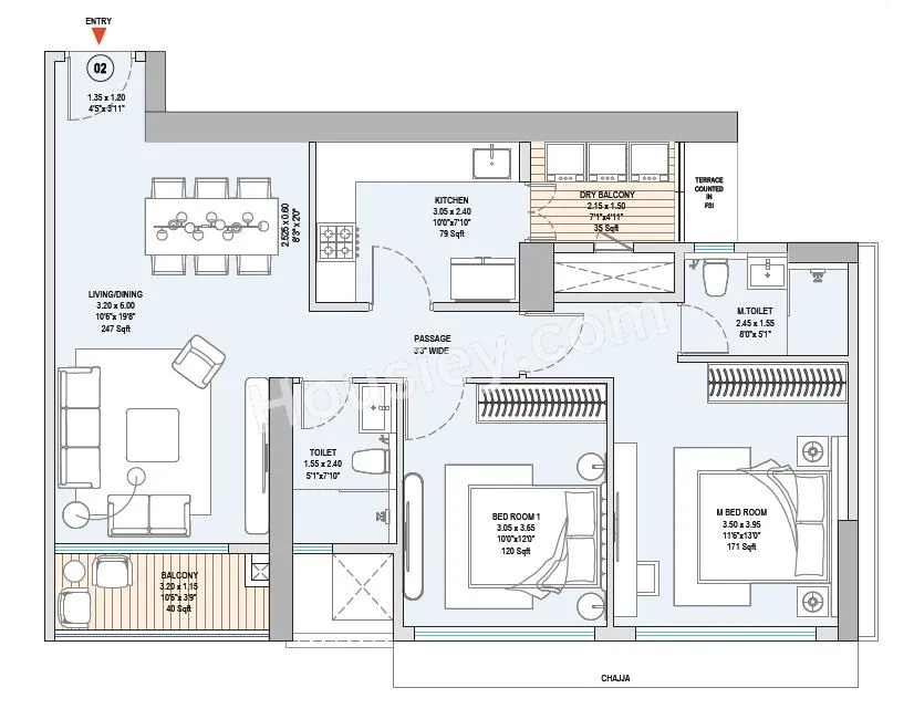 Godrej Vistas Unit plan - 853 sq.ft.