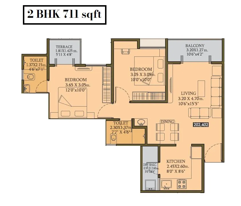 Goodwill Crescent Unit plan - 711 sq.ft.