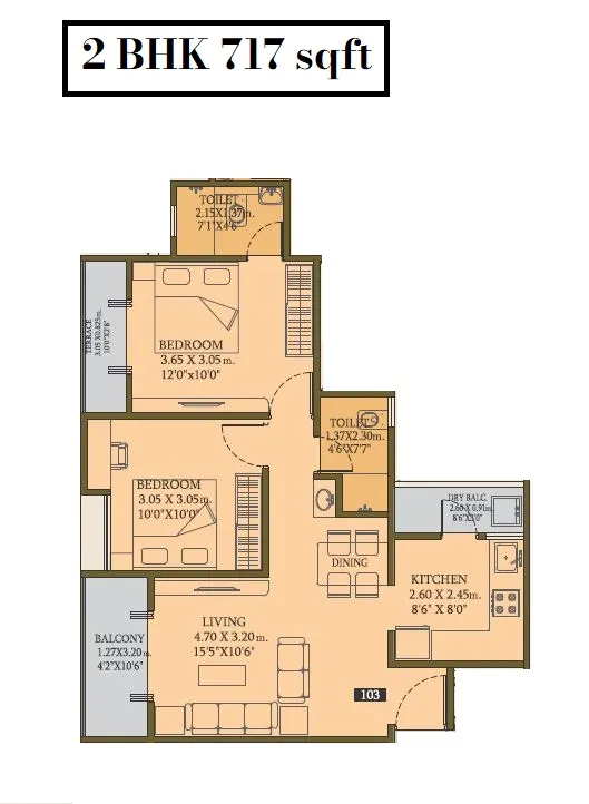 Goodwill Crescent Unit plan - 717 sq.ft.