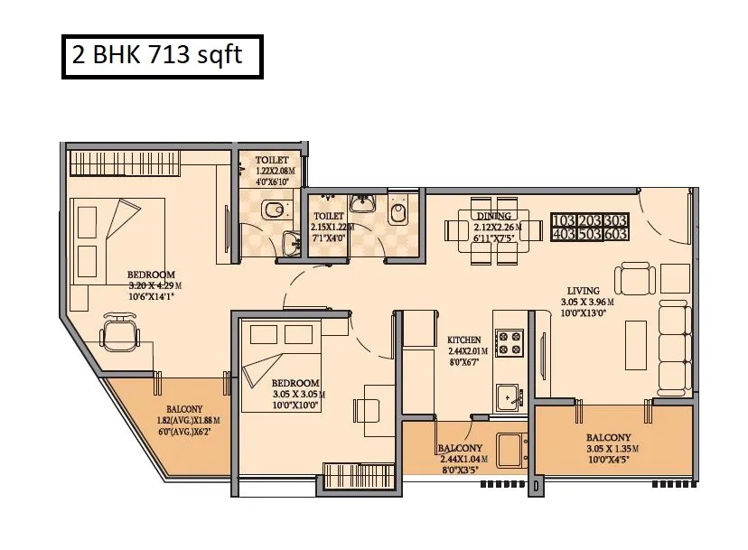 Goodwill Fabian Phase-II Unit plan - 713 sq.ft.
