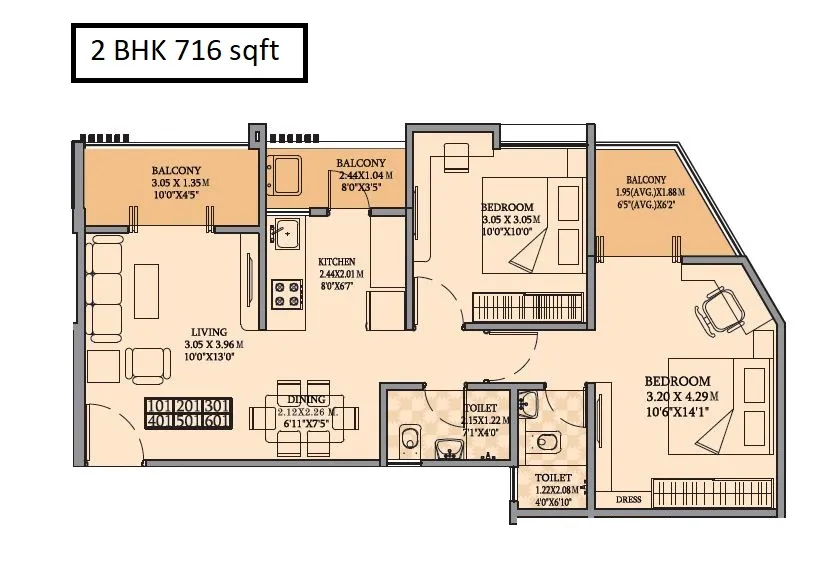 Goodwill Fabian Phase-II Unit plan - 716 sq.ft.