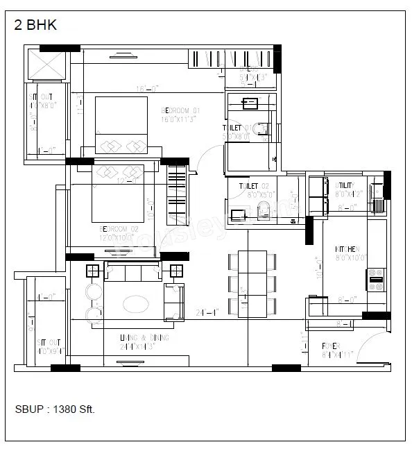 Goyal Orchid Platinum Unit plan - 938 sq.ft.
