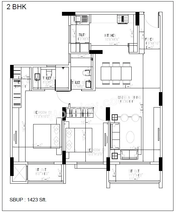 Goyal Orchid Platinum Unit plan - 959 sq.ft.