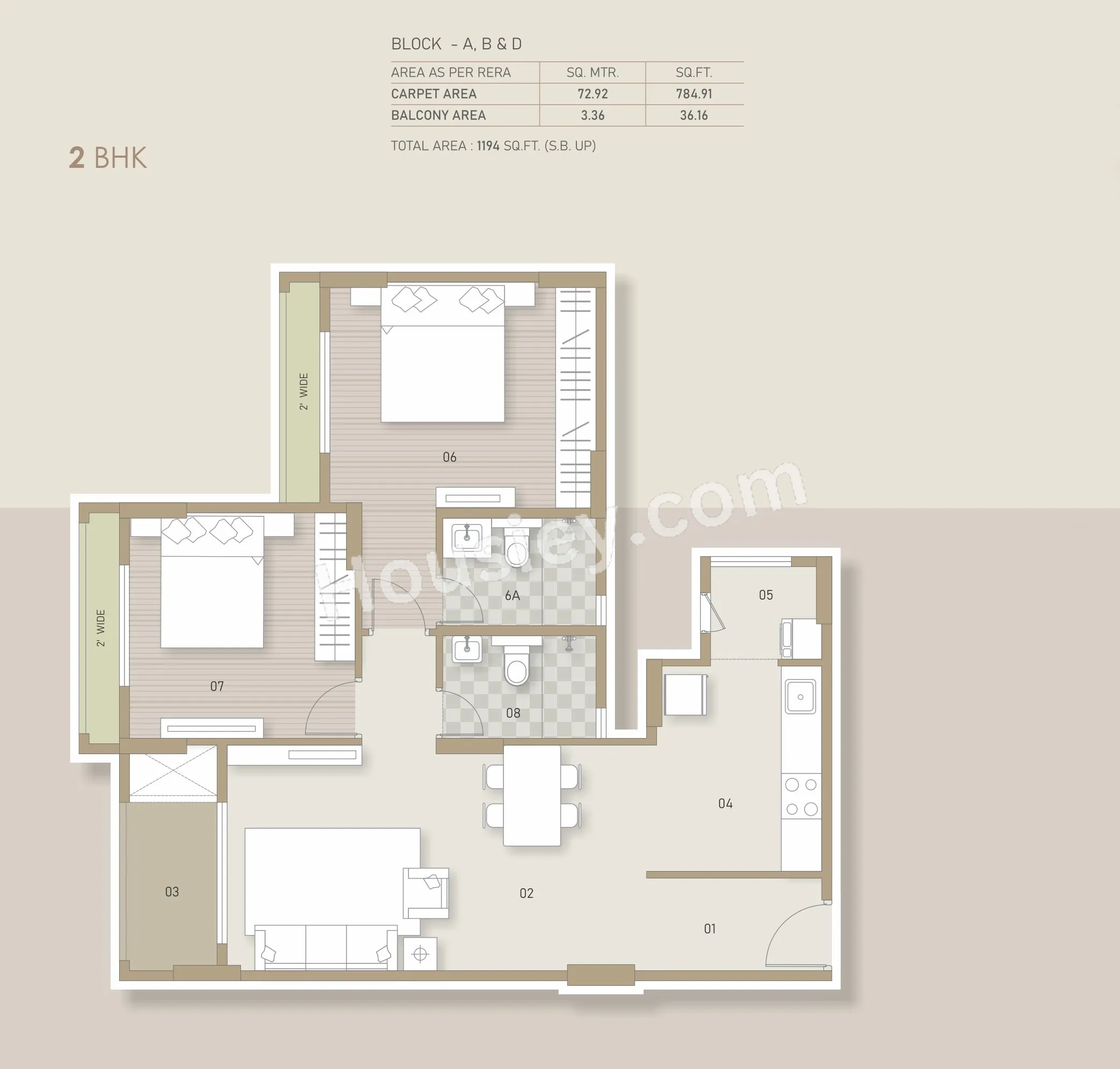Goyal Orchid Bloomsberry Unit plan - 784 sq.ft.