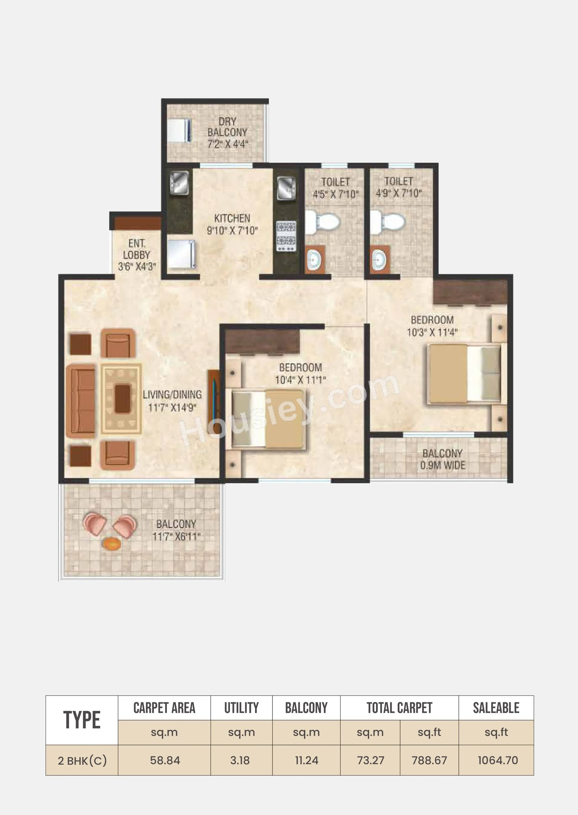 Grand Exotica Unit plan - 788 sq.ft.