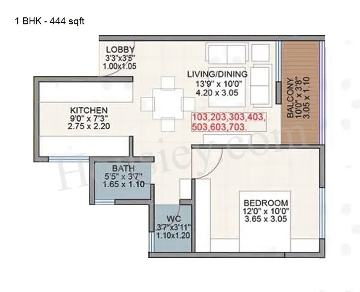 Buttepatil Gulab Srushti Unit plan - 444 sq.ft.